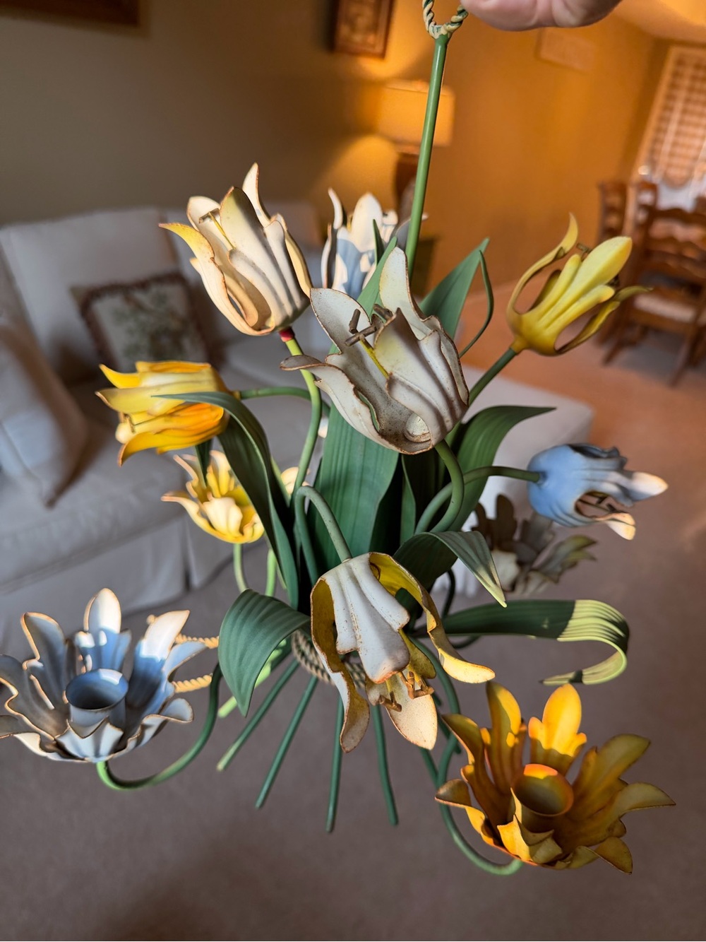 Vintage Petite Choses Tole painted metal candelabra or chandelier tulip